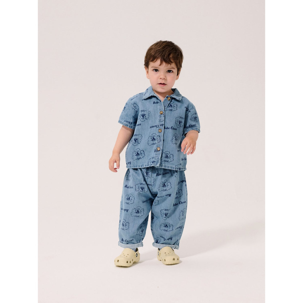 Bobo Choses Light Blue Pickles The Dog All Over Denim Shirt
