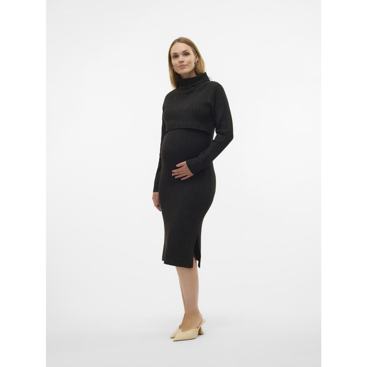 Mama;licious Black Mlsuniva June Ls Knit Midi Dress 2F Noos