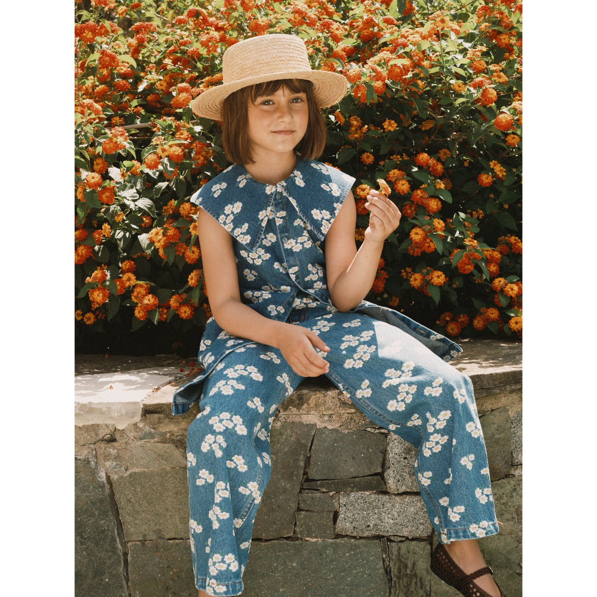 TinyCottons Medium Wash Denim Blossoms Denim Jeans