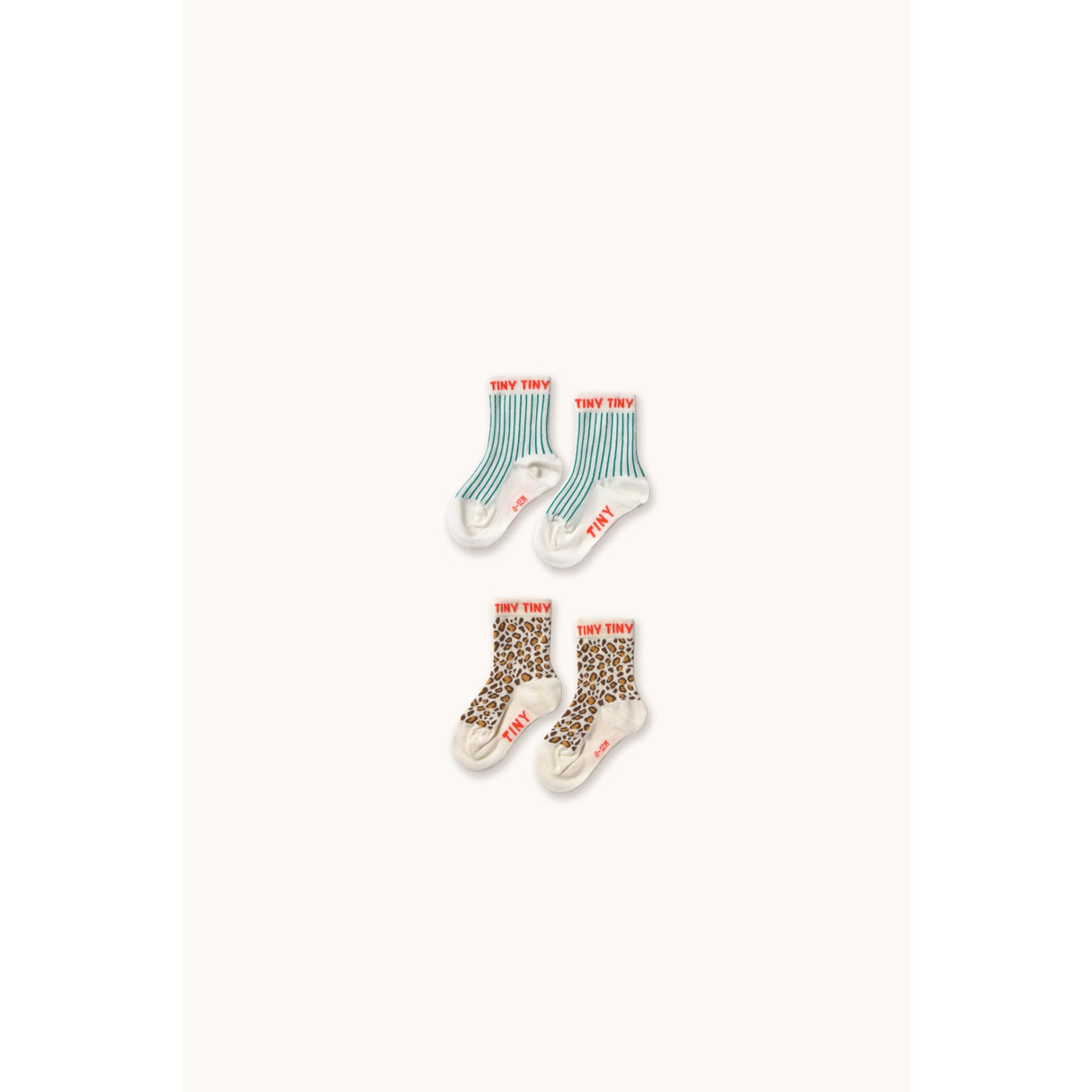 TinyCottons Light Cream/Off White Animal Print & Fine Stripes Medium Socks