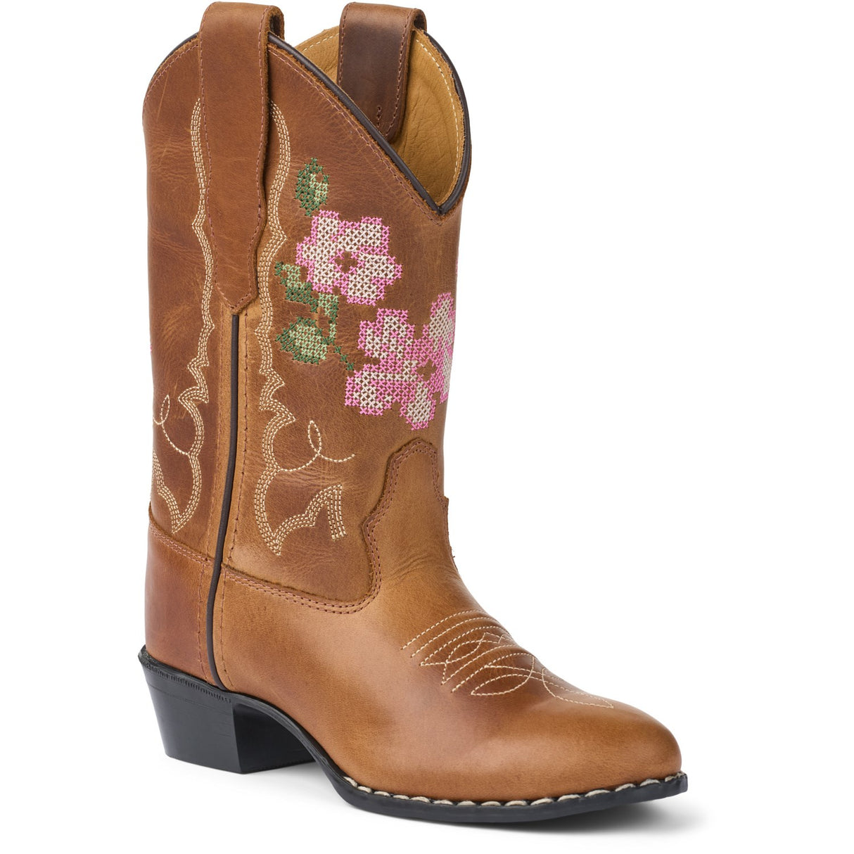 COPENHAGEN COLORS Cognac Leather Limited Cowboy Boot High - Brown Flower