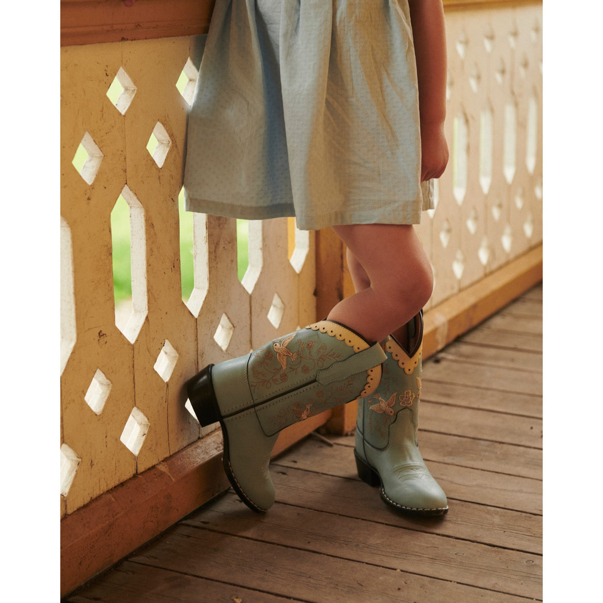 COPENHAGEN COLORS Dusty Blue Leather Limited Cowboy Boot High - Dove