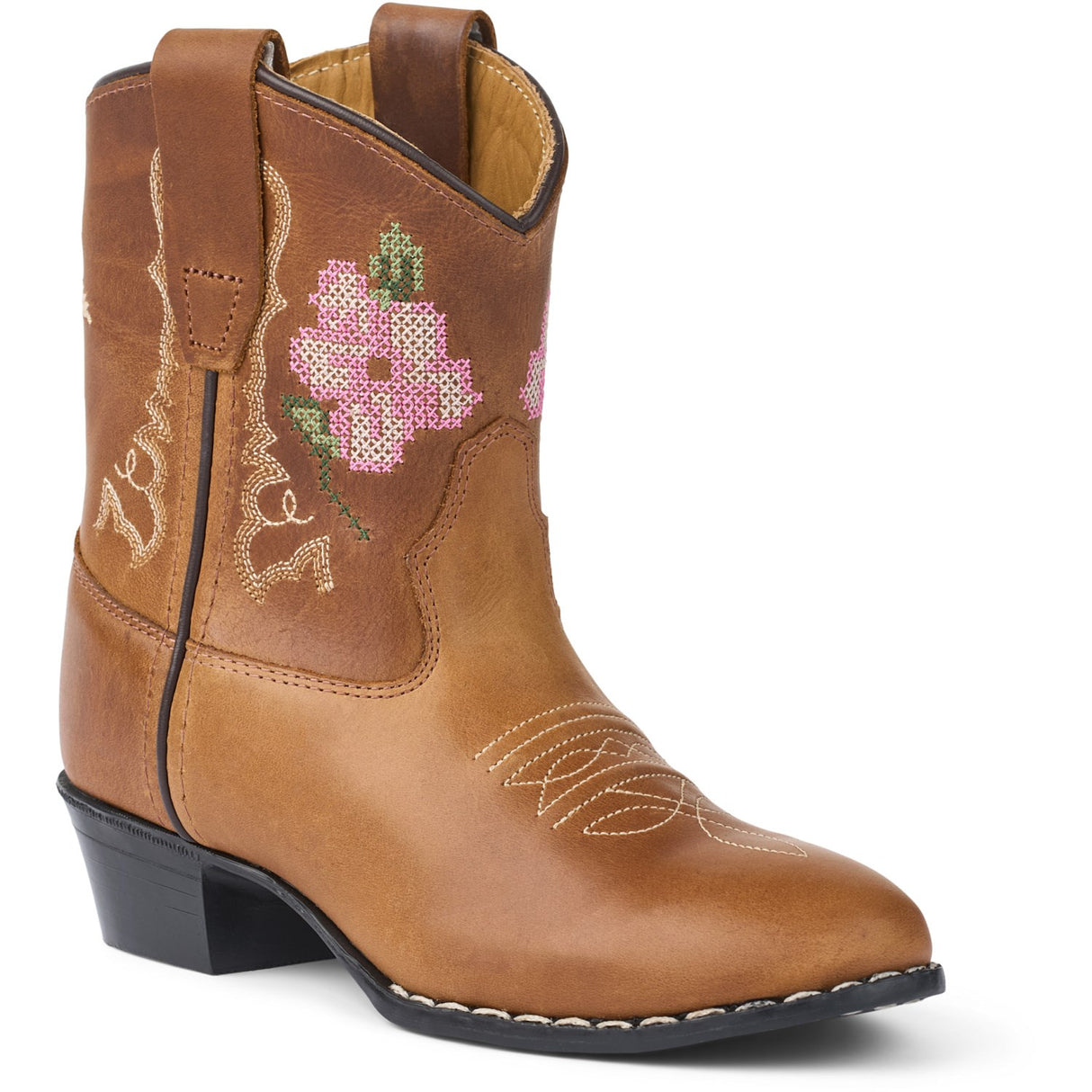 COPENHAGEN COLORS Cognac Leather Limited Cowboy Boot Low - Brown Flower