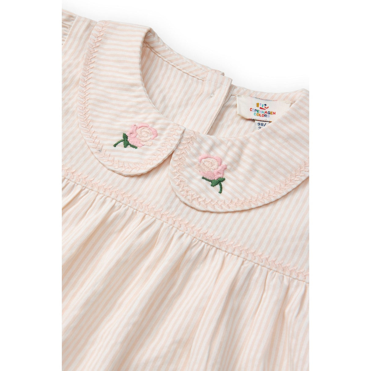 COPENHAGEN COLORS Dusty Rose W Cream Stripe Seersucker Blouse W. Collar