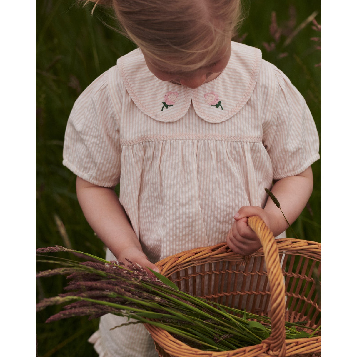 COPENHAGEN COLORS Dusty Rose W Cream Stripe Seersucker Blouse W. Collar