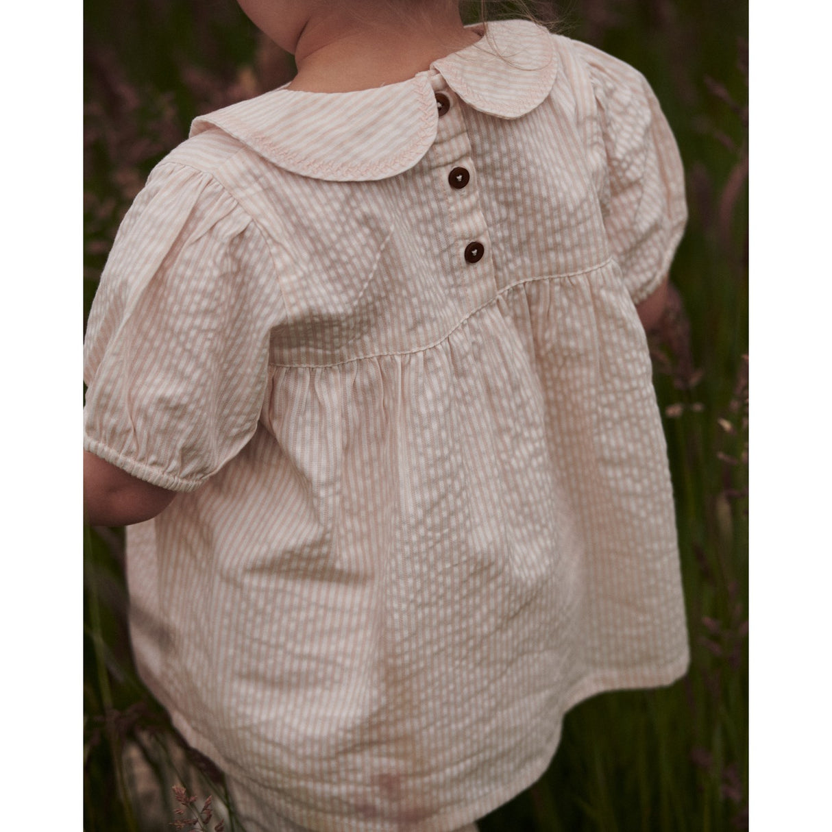 COPENHAGEN COLORS Dusty Rose W Cream Stripe Seersucker Blouse W. Collar