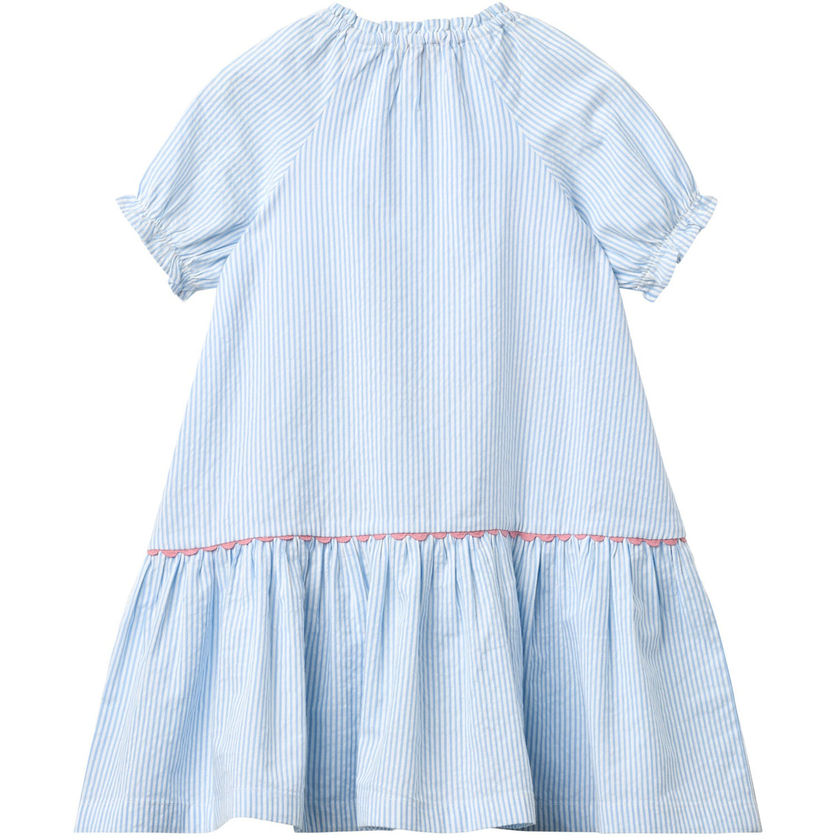 COPENHAGEN COLORS Sky Blue W Cream Stripe Seersucker Dress W. Pockets