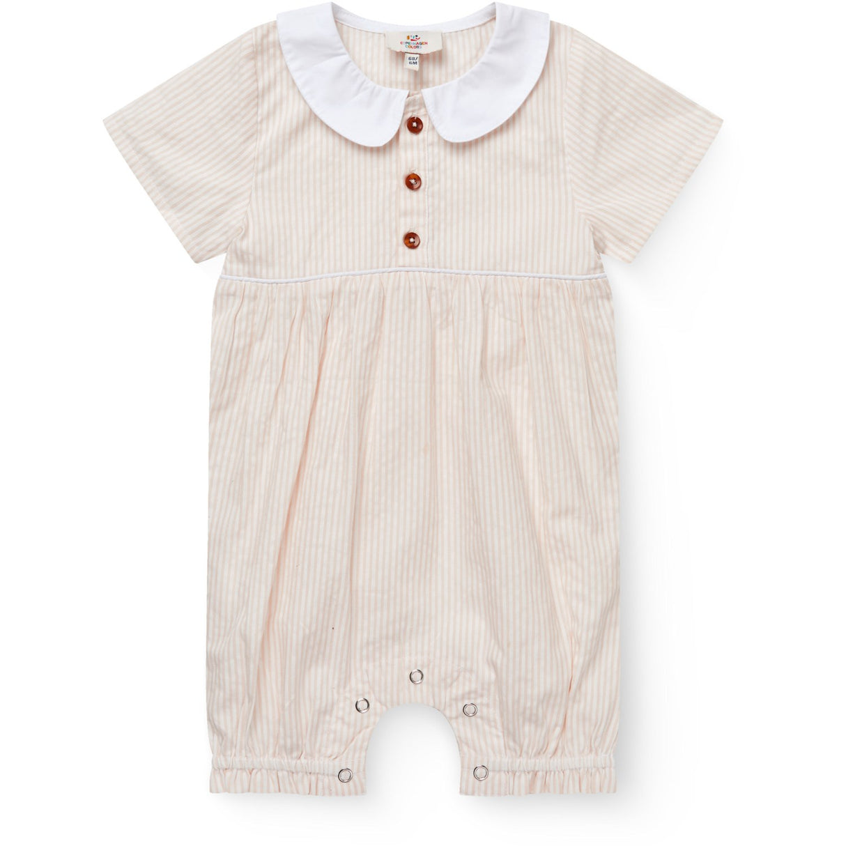 COPENHAGEN COLORS Dusty Rose W Cream Stripe Seersucker Romper W. Collar