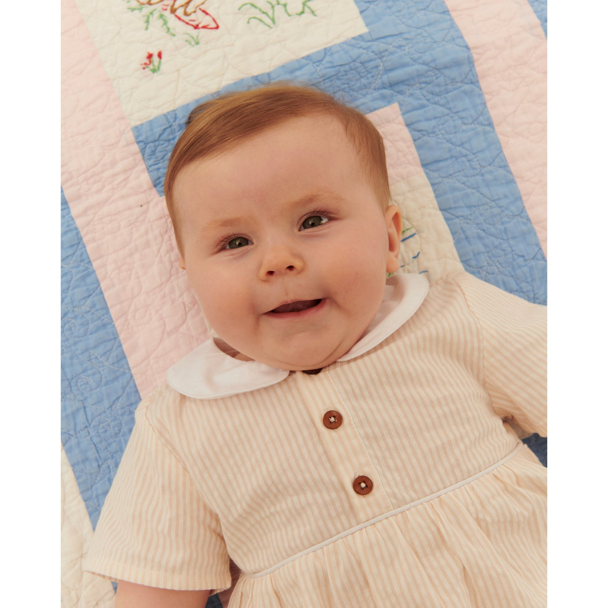 COPENHAGEN COLORS Dusty Rose W Cream Stripe Seersucker Romper W. Collar