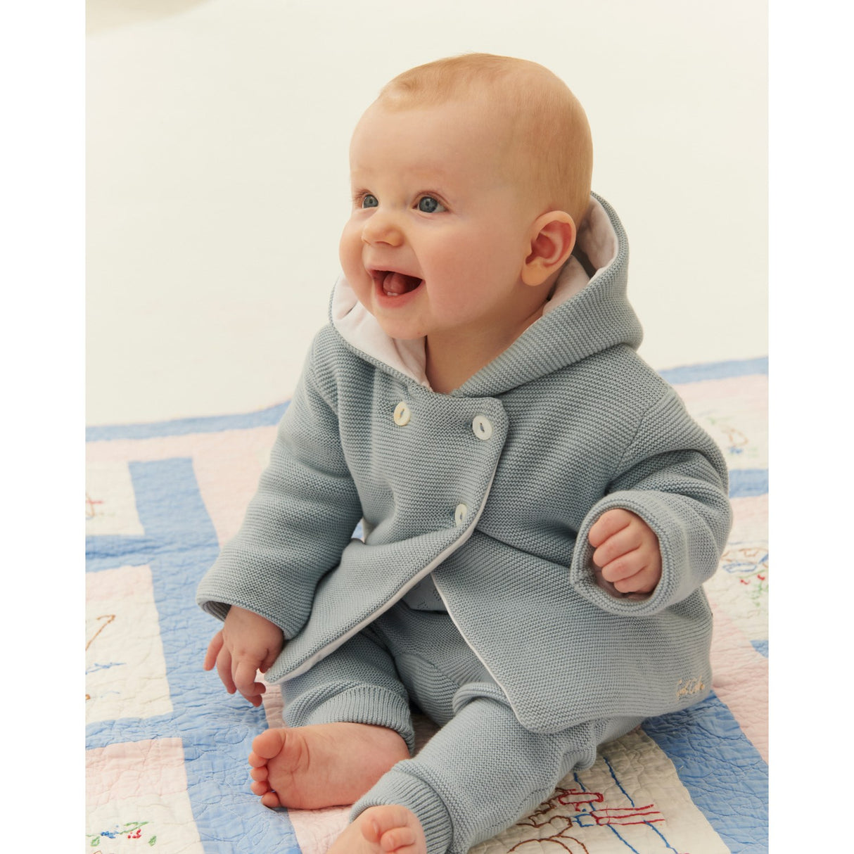 COPENHAGEN COLORS Dusty Blue W Cream Cotton Baby Jacket W. Hood