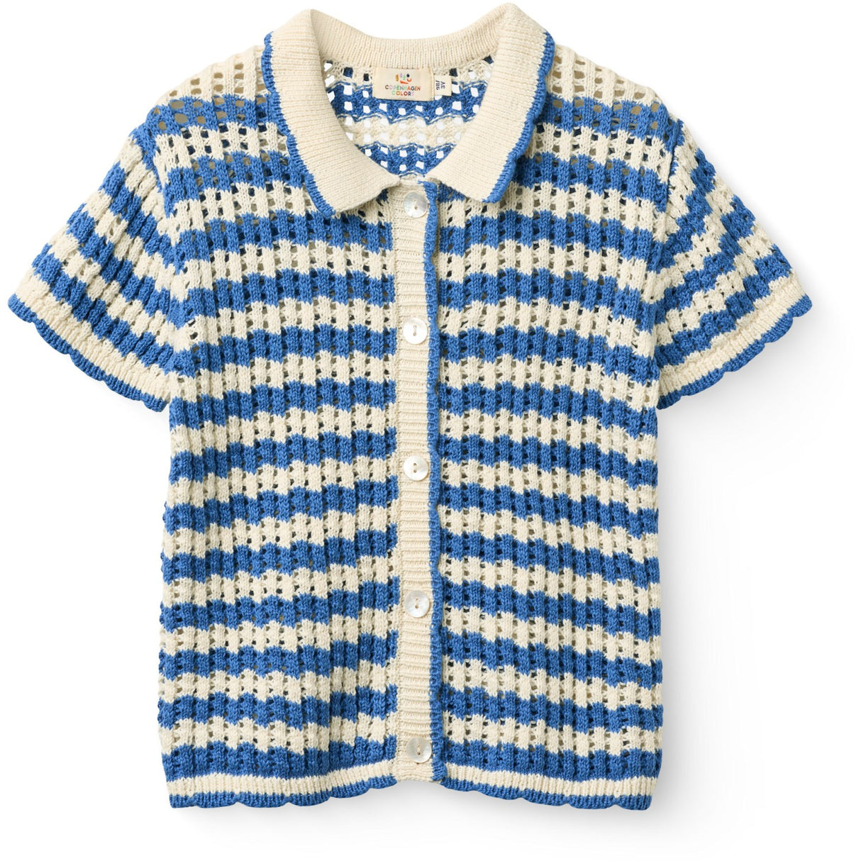 COPENHAGEN COLORS Ocean Blue/Cream Comb Crochet Ss Cardigan
