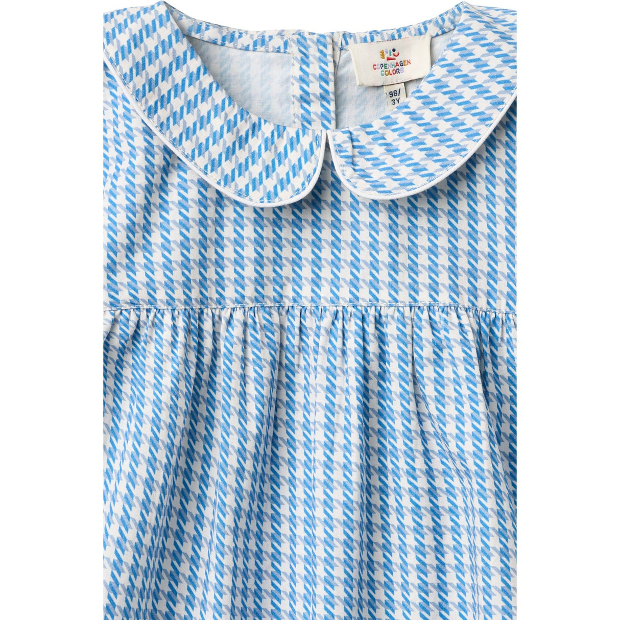 COPENHAGEN COLORS Blue Houndstooth Mini Houndstooth Blouse W. Collar