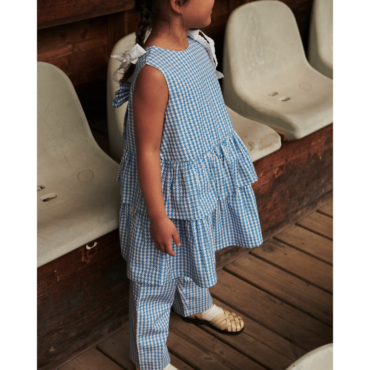 COPENHAGEN COLORS Blue Houndstooth Mini Houndstooth Dress W. Bow