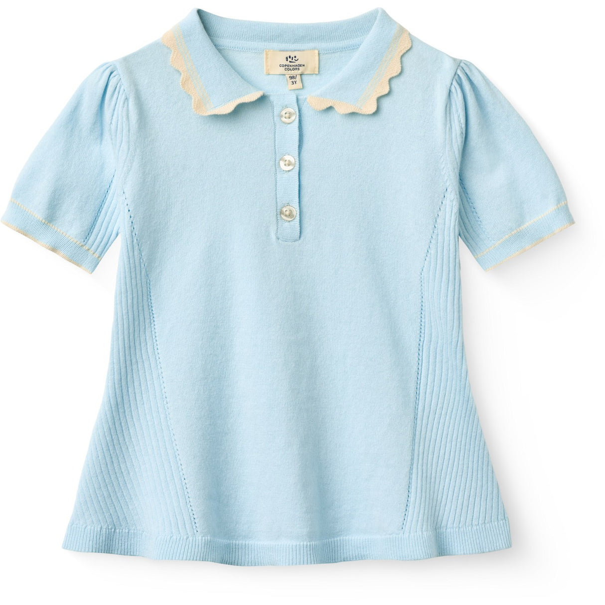 COPENHAGEN COLORS Ice Blue/Cream Comb. Knitted Peplum Blouse