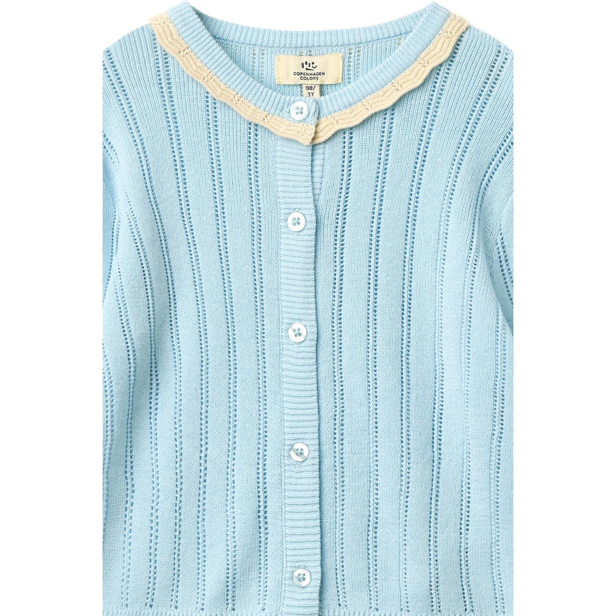 COPENHAGEN COLORS Ice Blue/Cream Comb. Knitted Pointelle Cardigan
