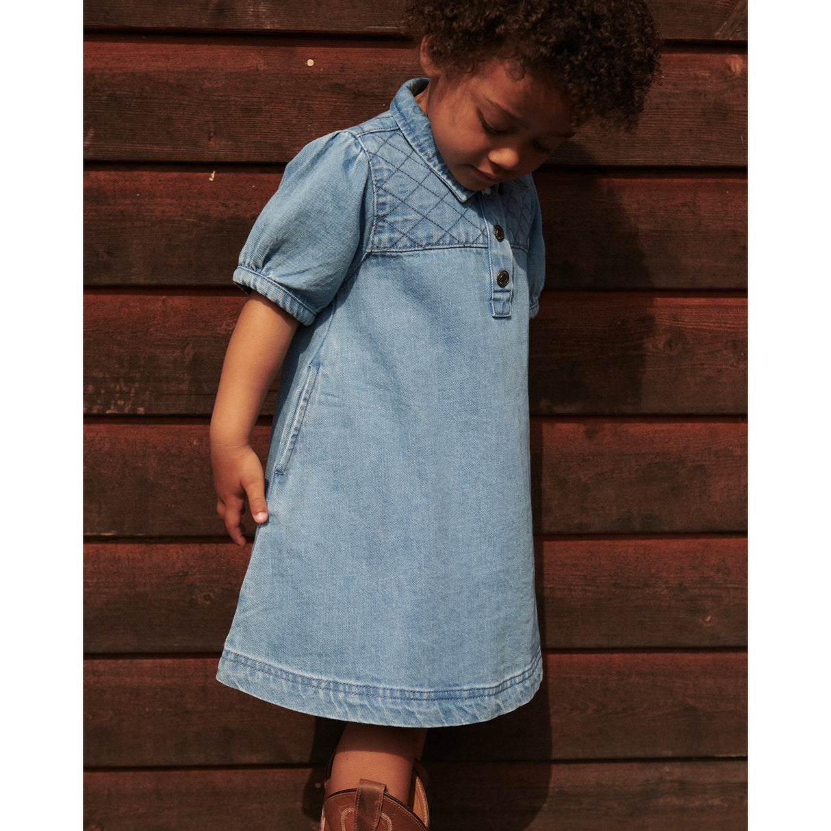 COPENHAGEN COLORS Lt. Washed Blue Quilt Organic Quilted Denim Dress
