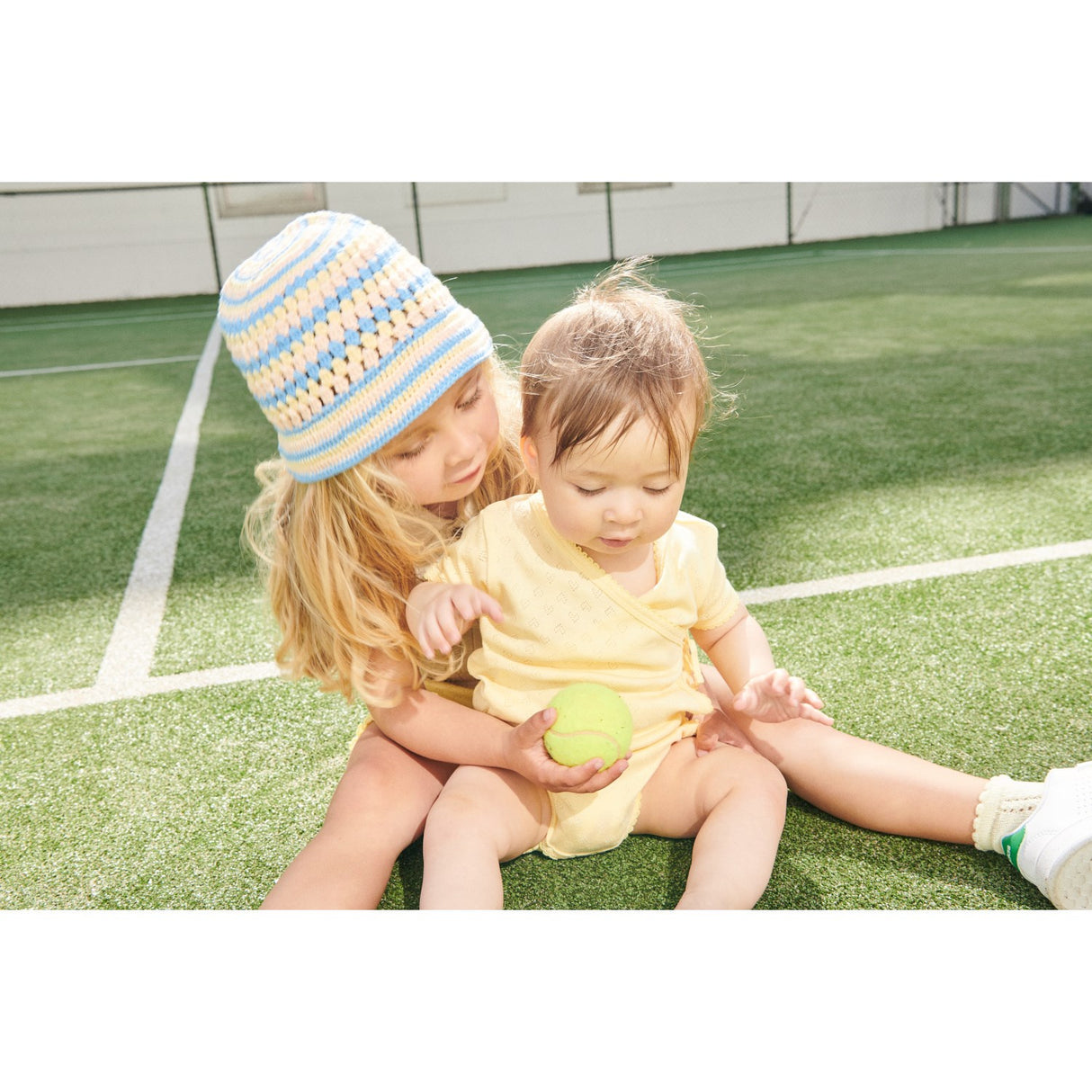 COPENHAGEN COLORS Pale Yellow Pointelle Heart Crossover Body Ss