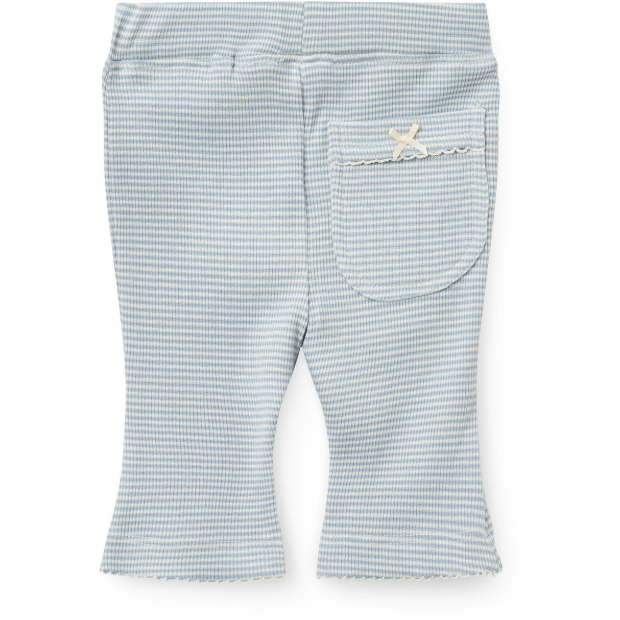 COPENHAGEN COLORS Dusty Blue Stripe Stripe Modal Rib Flare Pant W. Picot & Bow