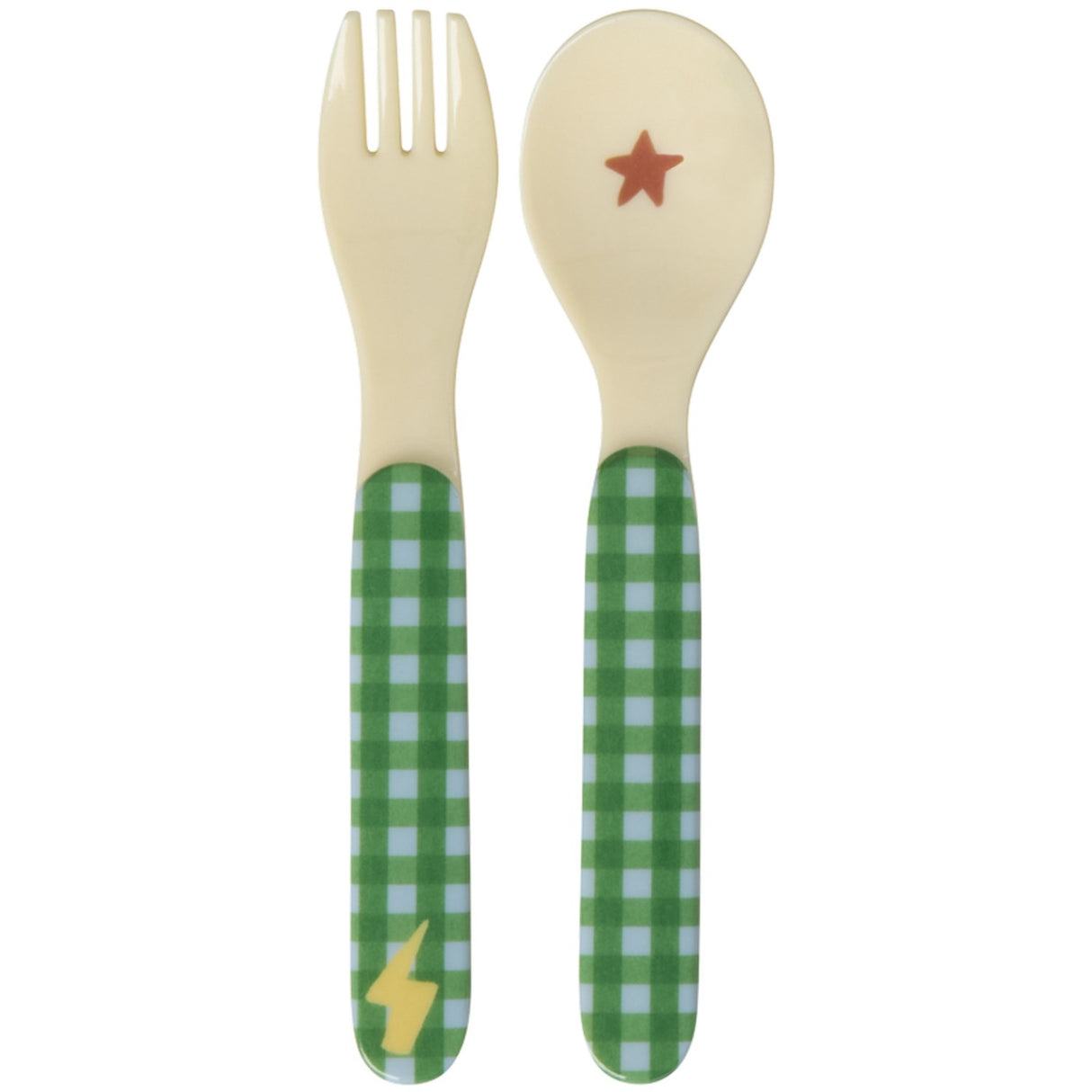 Rice Kids Melamine Spoon And Fork With Hero Print - Green