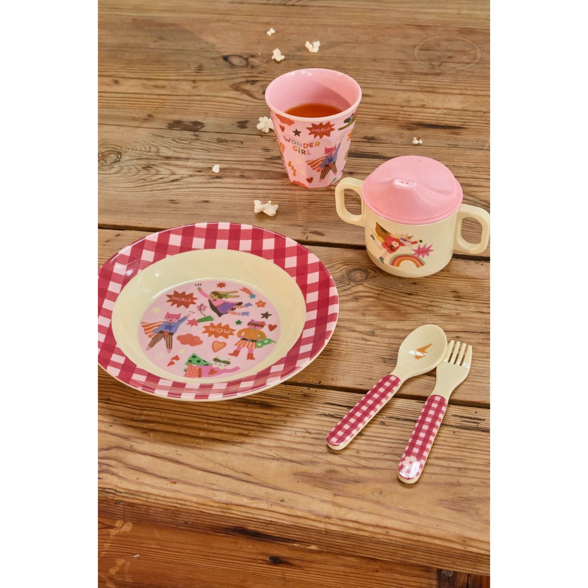 Rice Kids Melamine Spoon And Fork With Hero Print - Pink