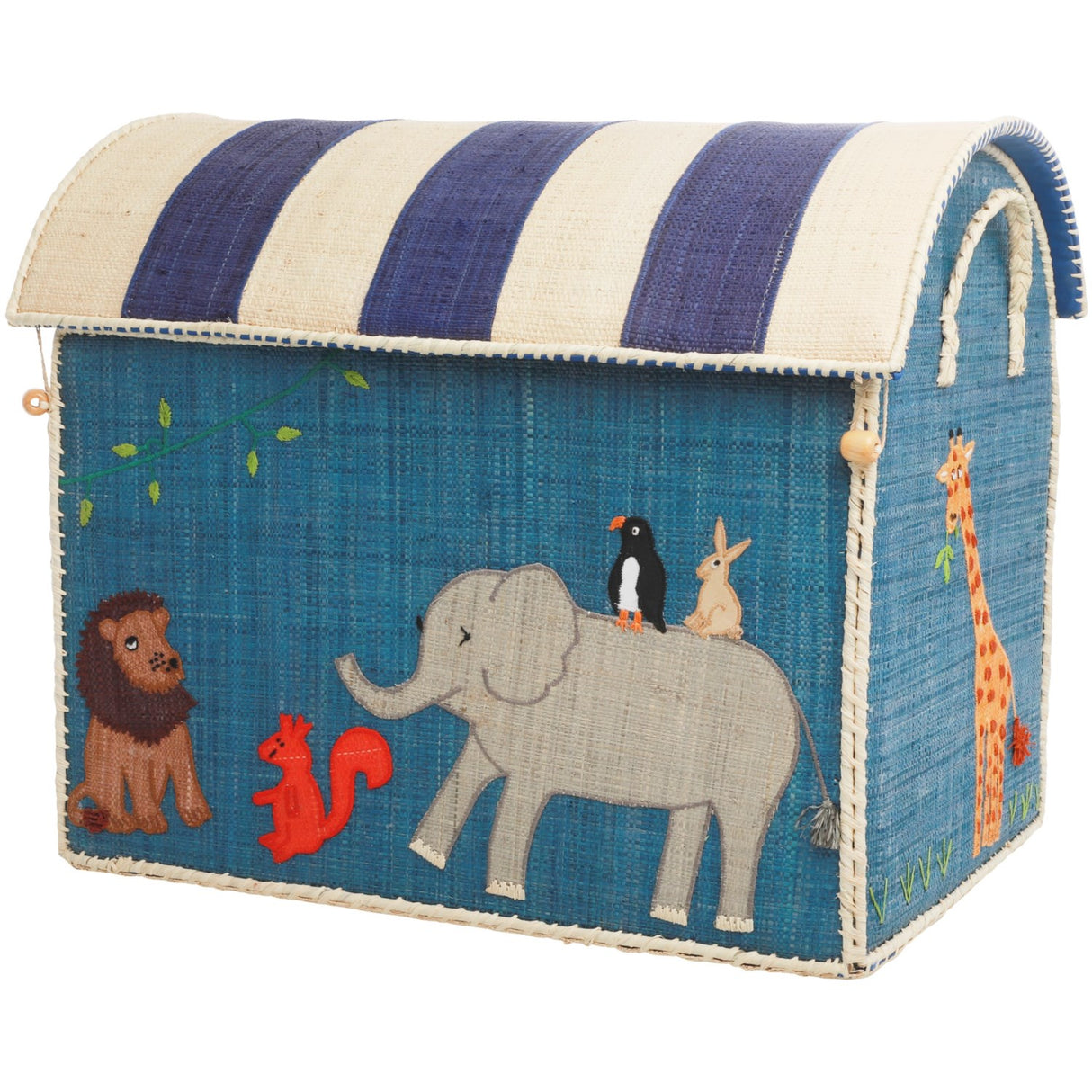 Rice Raffia Toy Baskets With Animal Theme - Set Of 3
