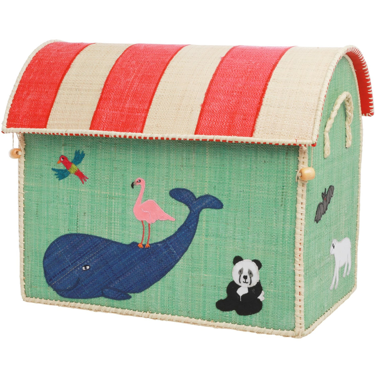 Rice Raffia Toy Baskets With Animal Theme - Set Of 3