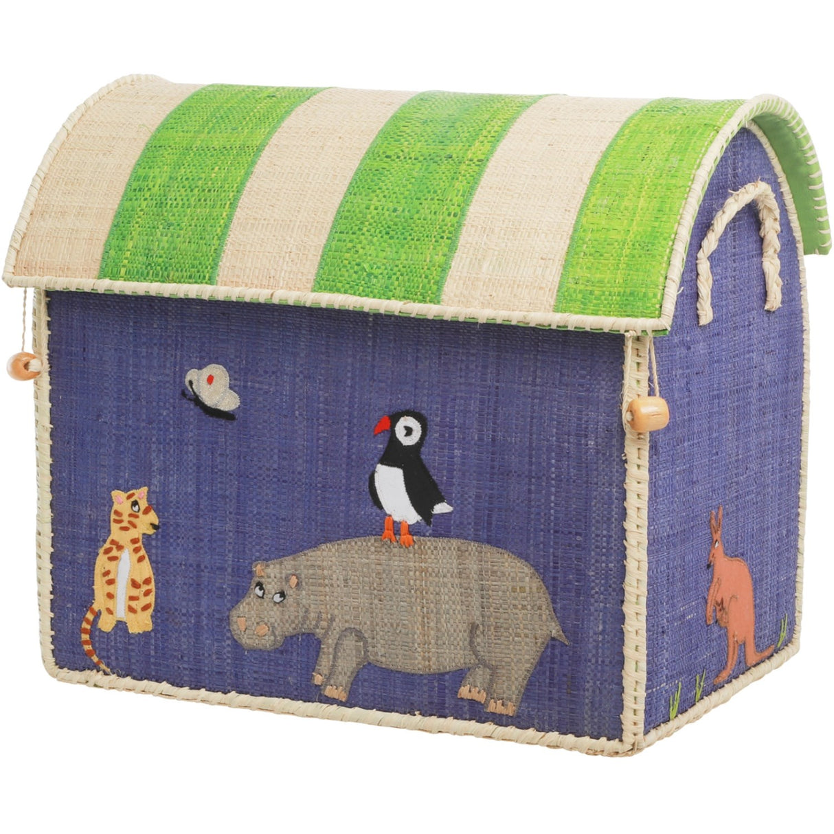 Rice Raffia Toy Baskets With Animal Theme - Set Of 3