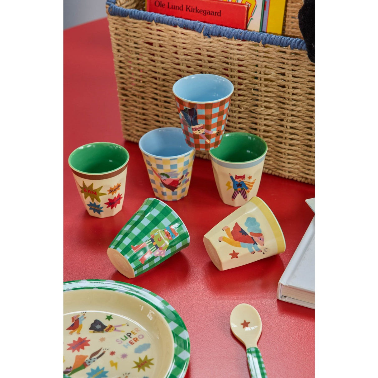 Rice Melamine Kids Cup With Hero Print - Green - Small - 6 Pack - 160 Ml