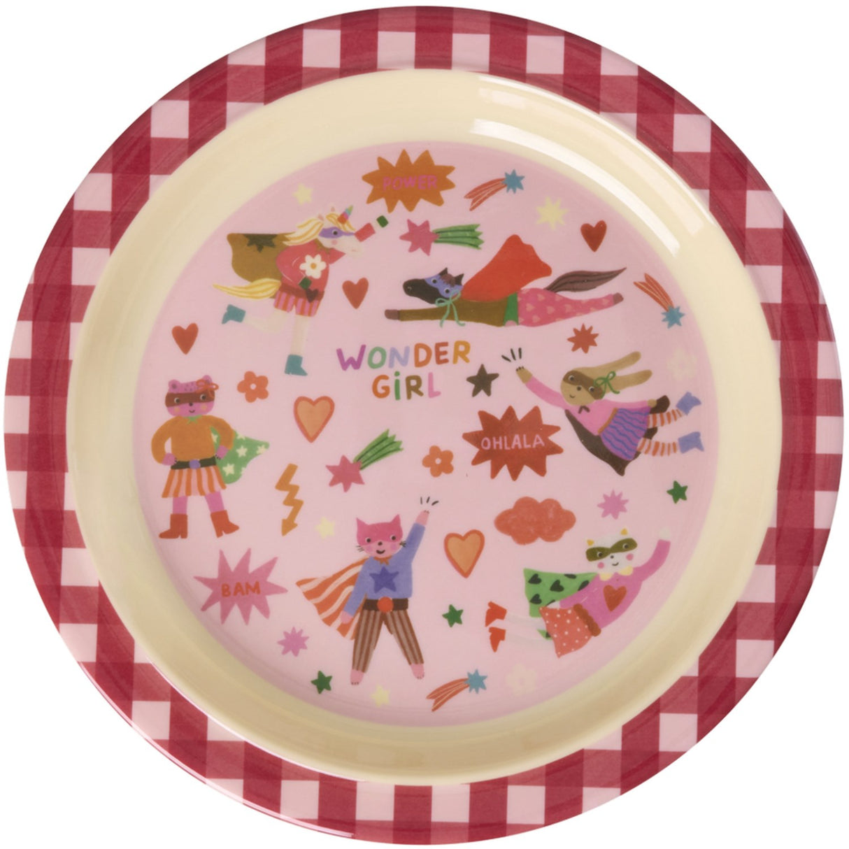 Rice Melamine Kids Lunch Plate With Hero Print - Pink