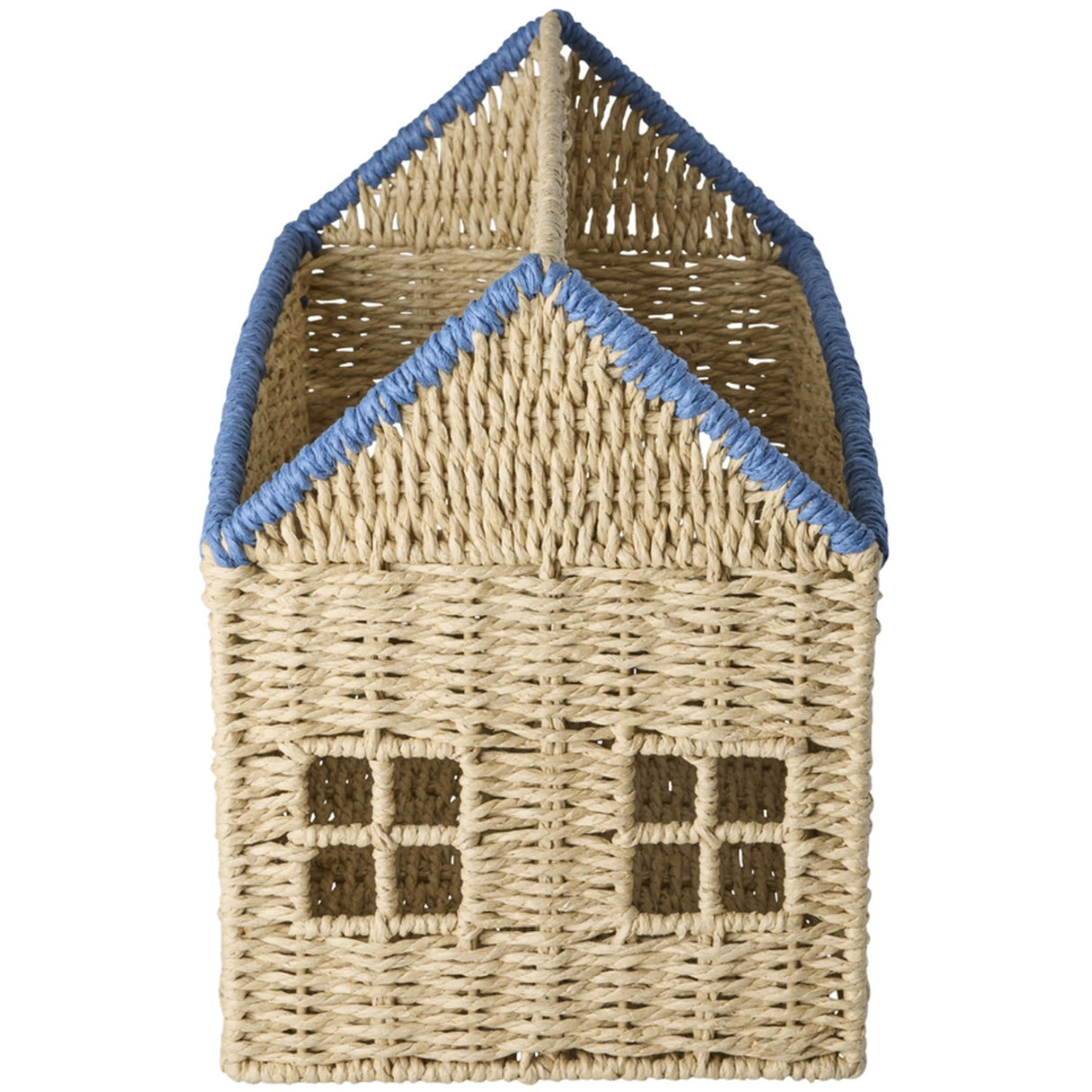 Rice Paper Rope Magazine Holder In House Shape With Blue Details