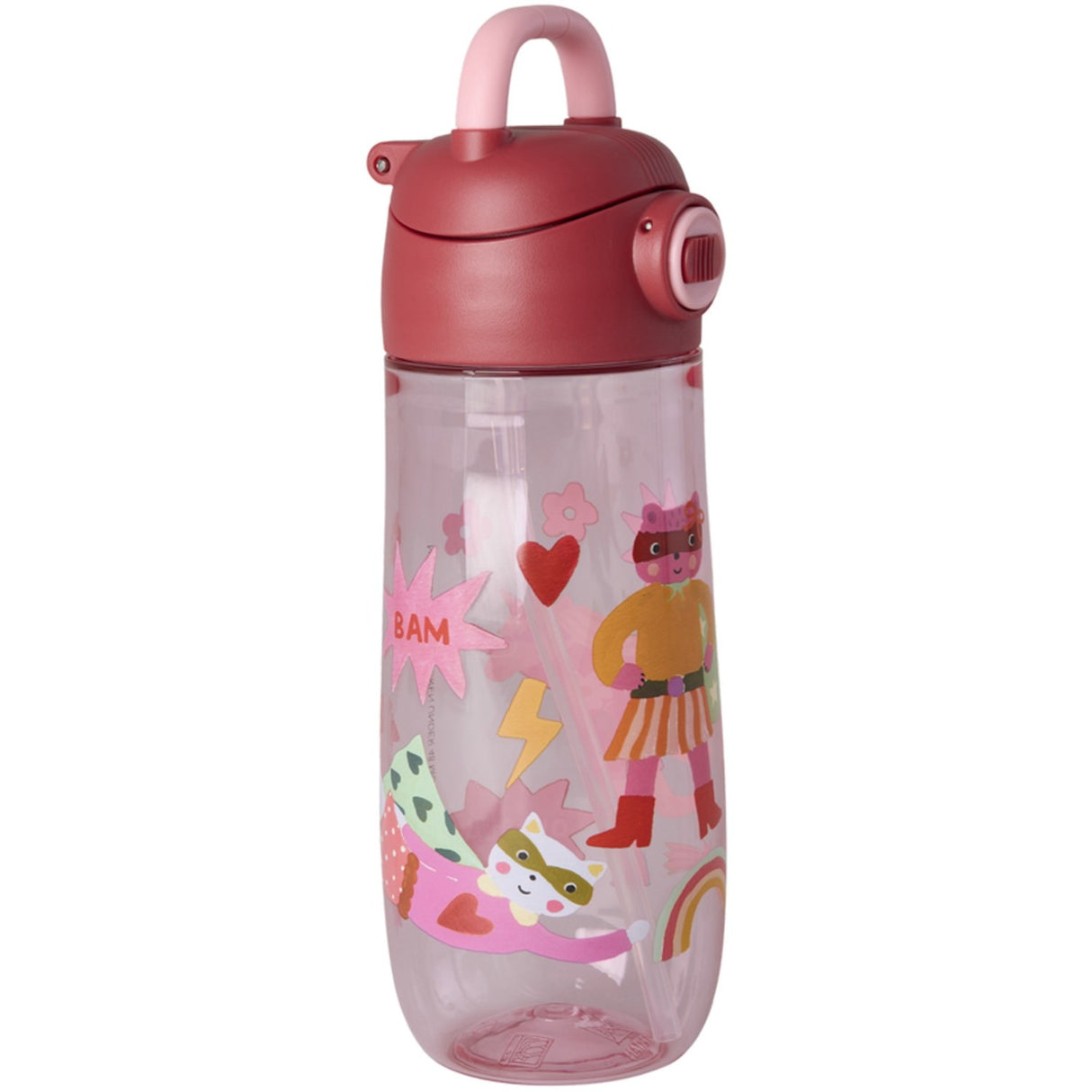 Rice Plastic Kids Drinking Bottle With Hero Print - Pink - 550 Ml