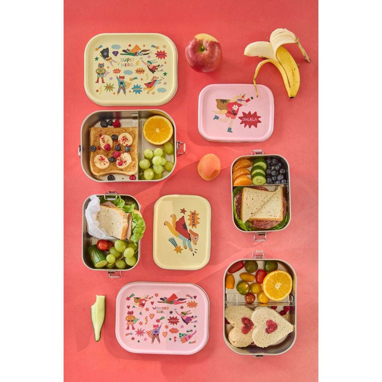 Rice Stainless Steel Lunchbox With Moveable Divider And Hero Print - Cream - Large - 1400 Ml