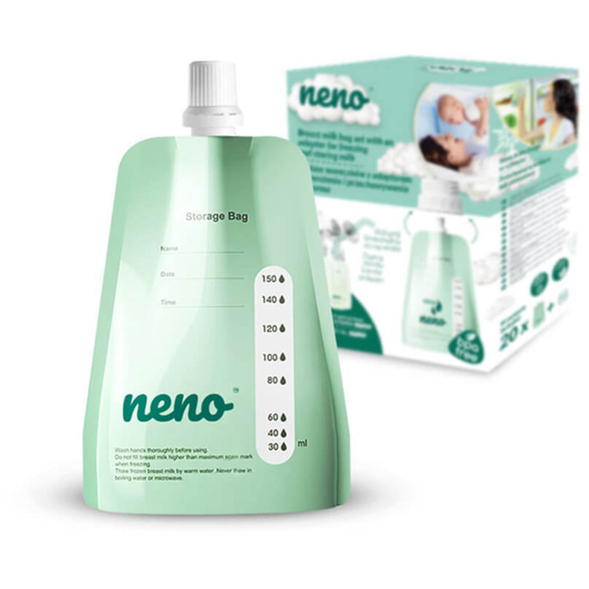 Neno Grøn Snack Bag Brystmælk 20 Poser + Adapter