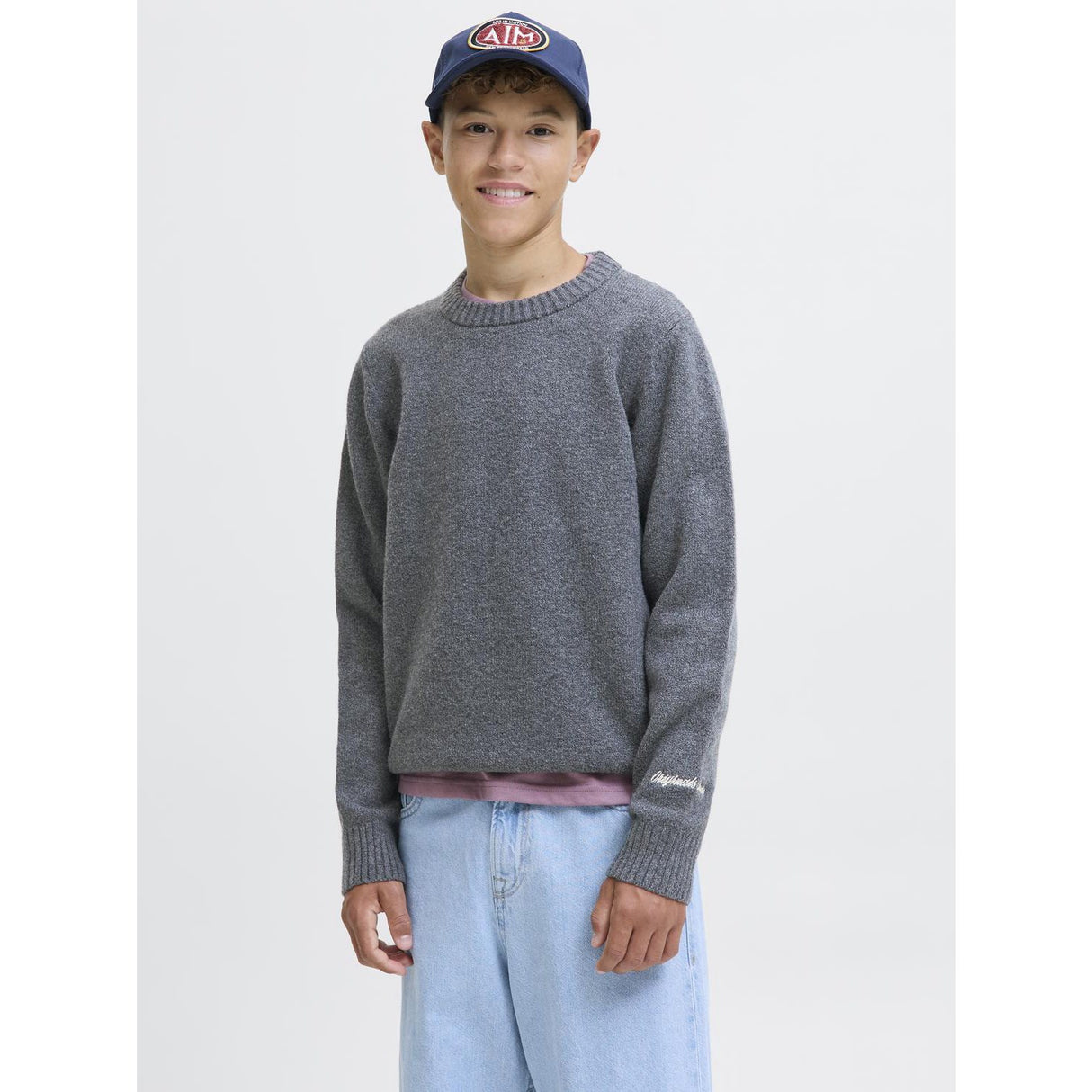 Jack & Jones Junior Dark Grey Melange Jornorrebro Knit Crew Neck Ln Jnr
