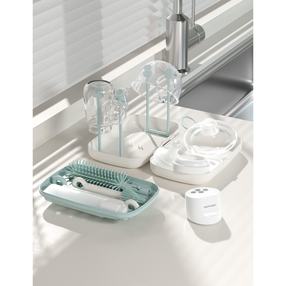 Momcozy Green 7 In 1 Baby Bottle Brush Set