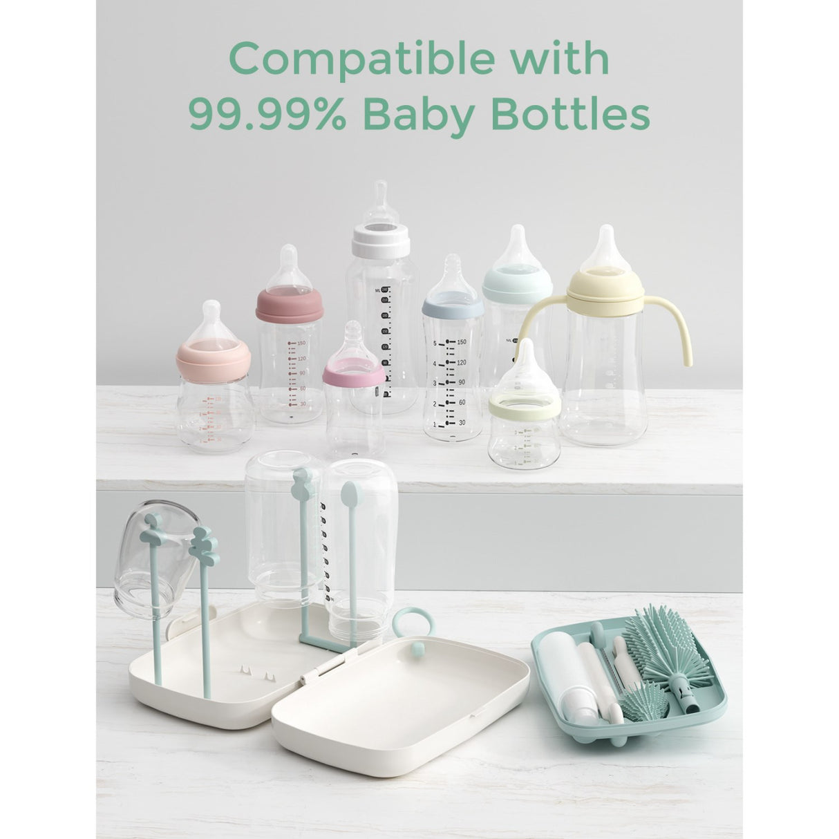 Momcozy Green 7 In 1 Baby Bottle Brush Set