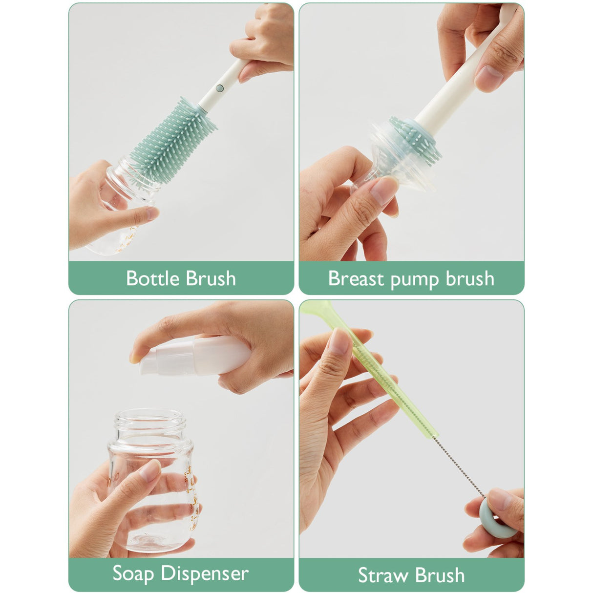 Momcozy Green 7 In 1 Baby Bottle Brush Set