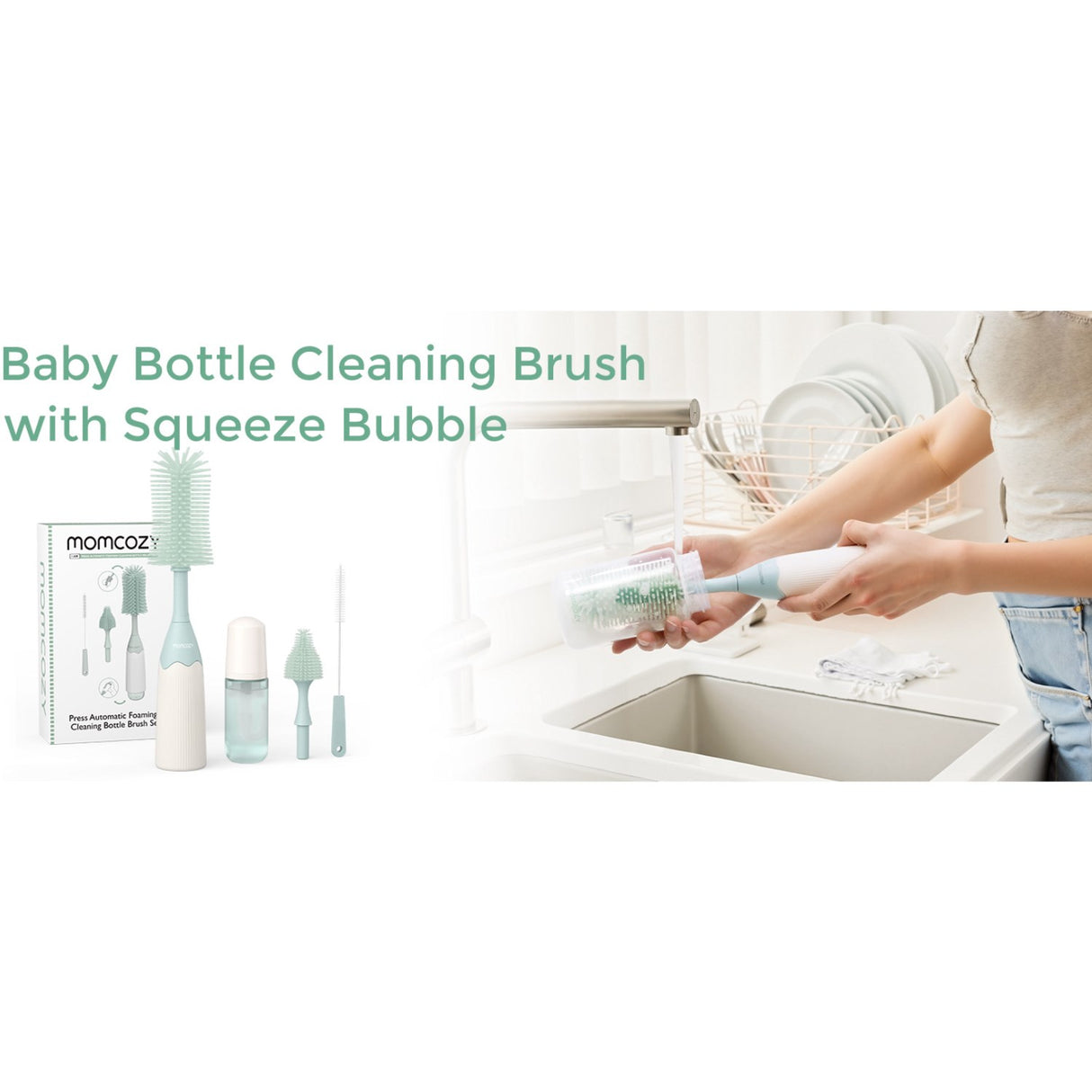 Momcozy Green Push-Press Design Bottle Brush Kit