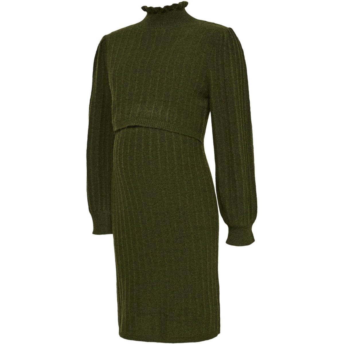 Mama;licious Rifle Green Melange Mlallison June L/S Knit Abk Dress 2F