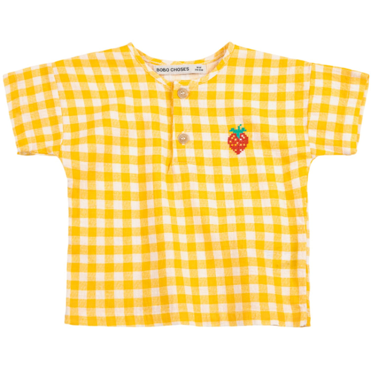 Bobo Choses Yellow Pixel Strawberry Vichy Woven Blouse