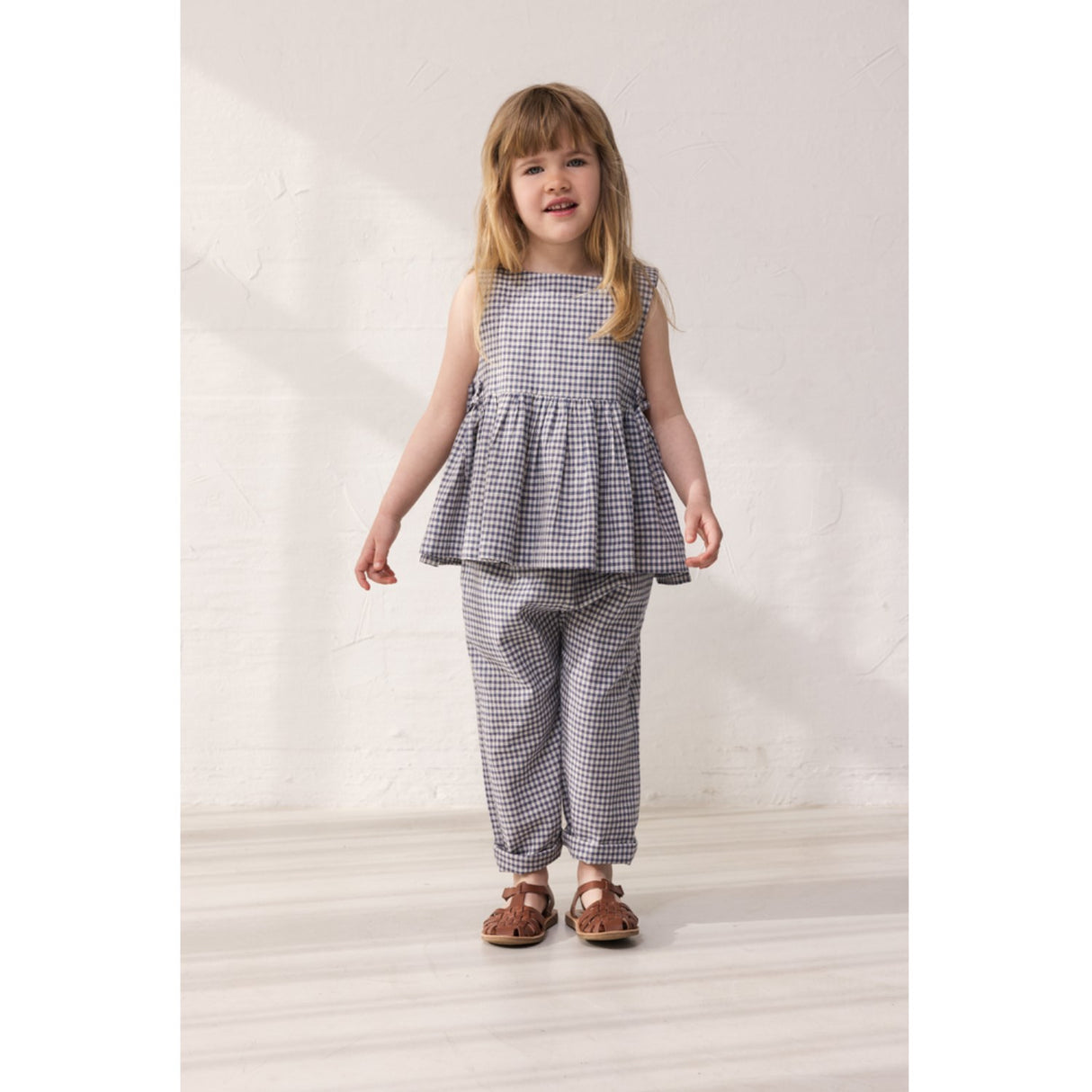 MarMar Cotton Linen Marine Check Tarame Top