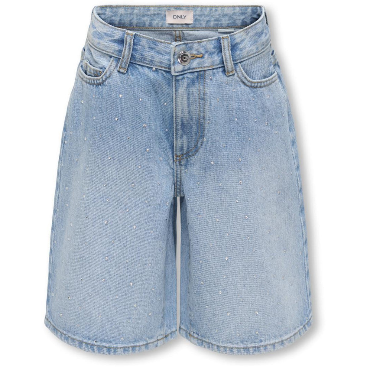 kids ONLY Medium Blue Denim Rhinestones Kogsonny Hw Wide Rhinst Dnm Shorts Azg