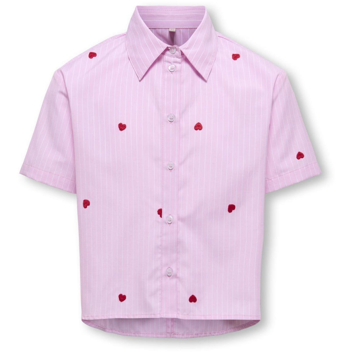 kids ONLY Begonia Pink Cloud Dancer/Emb Red Hearts Kognew Lina Ss Stripe Emb Shirt Wvn