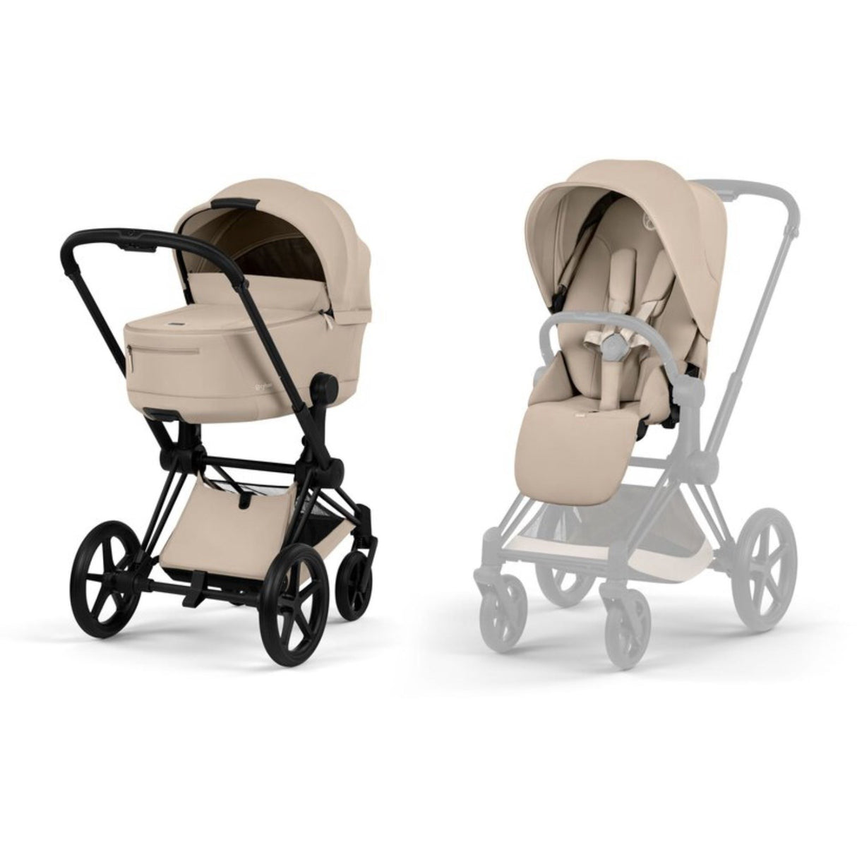 Cybex Cozy Beige/Beige Priam Comfort Matt Black Including Foldable Cot