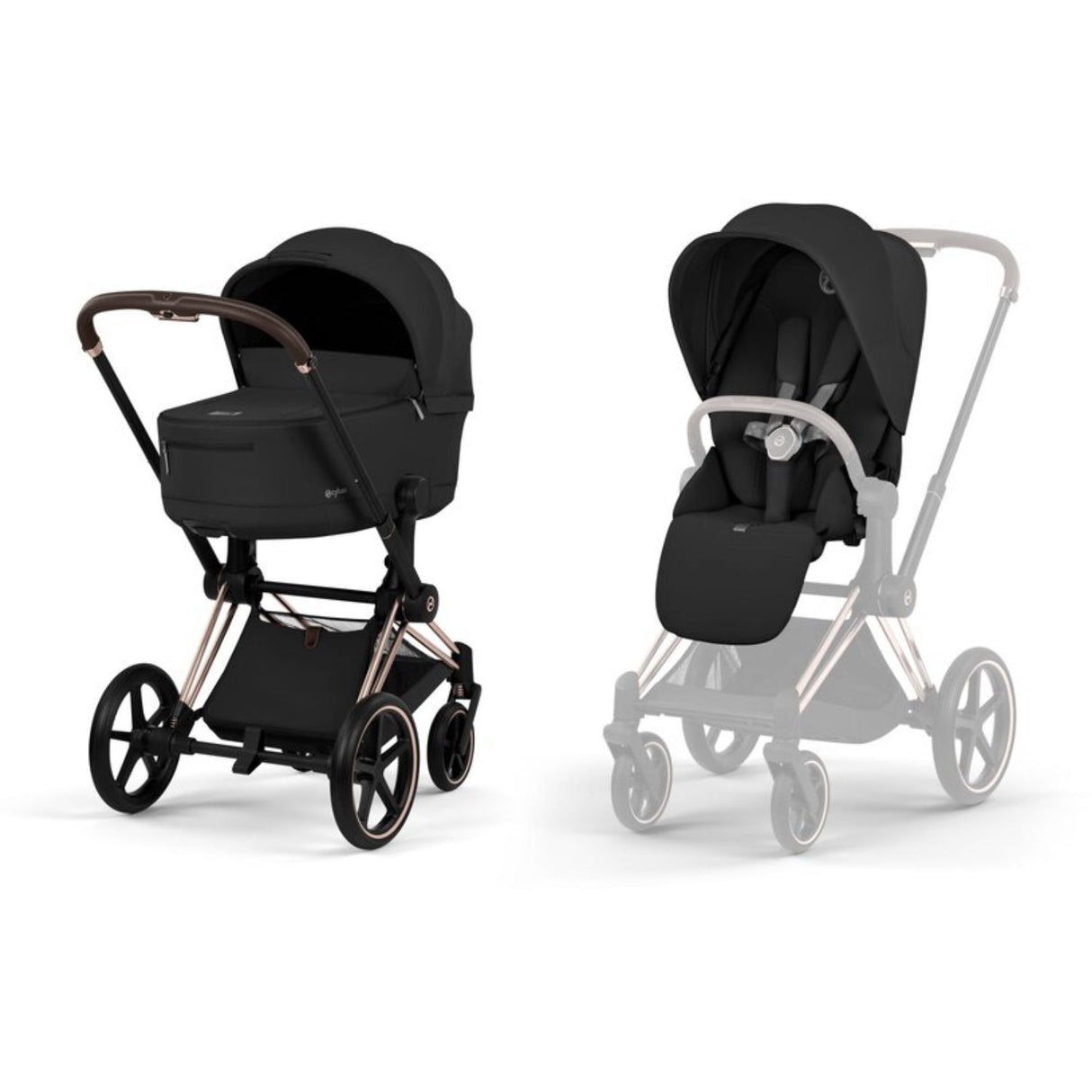 Cybex Sepia Black/Black Priam Comfort Rosegold Including Foldable Cot