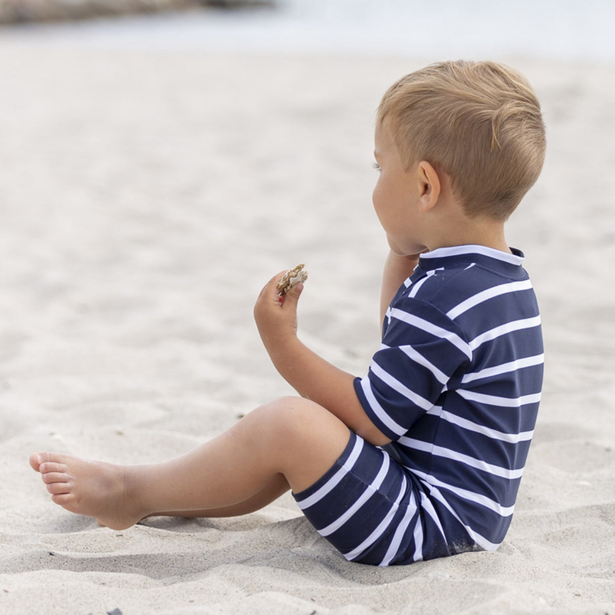 Petit Crabe Blue/White Natsu Sunsuit with Zipper