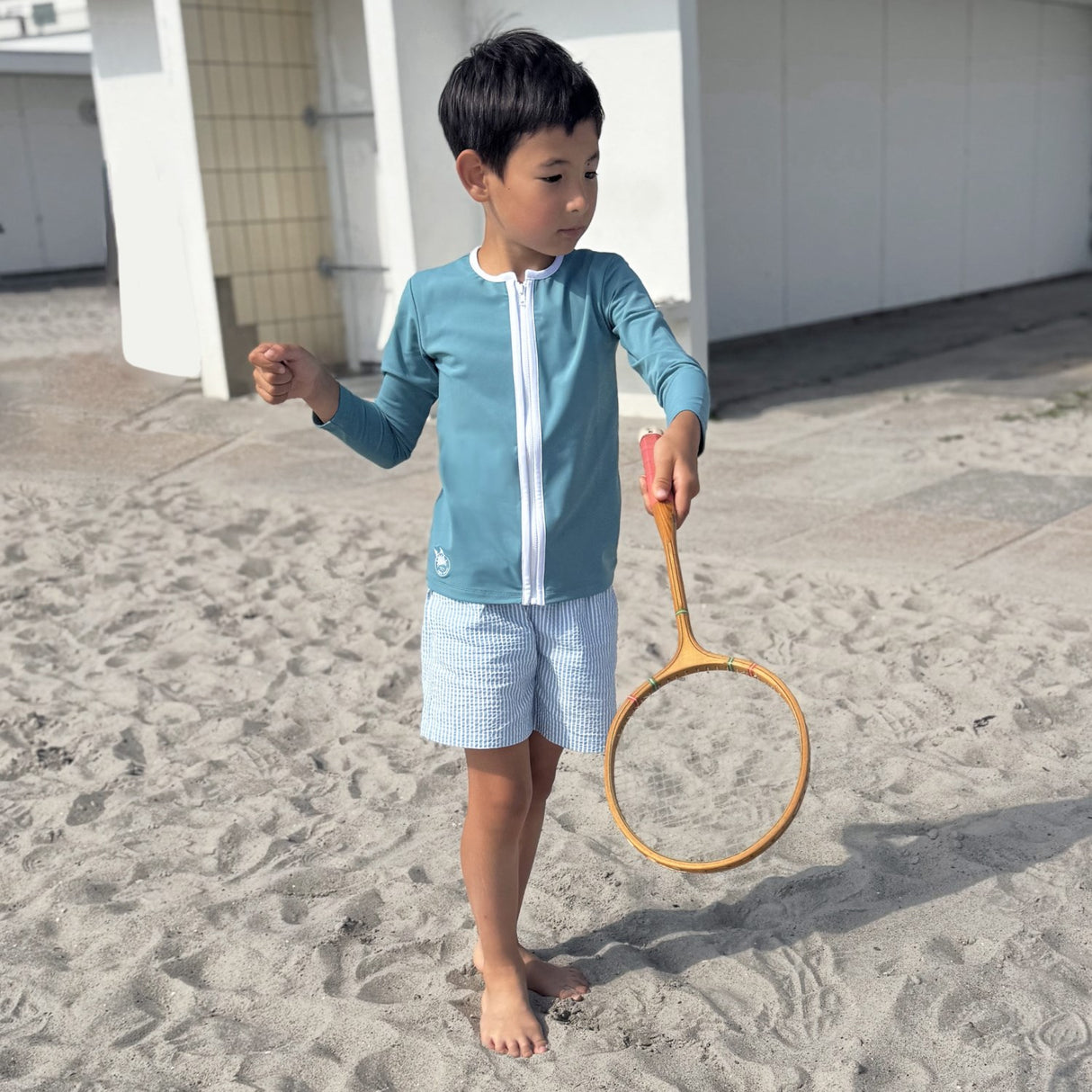 Petit Crabe Stone Basic Zipper Uv-Swim Shirt L/S