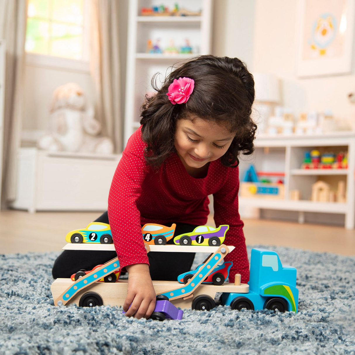 Melissa & Doug Multifarvet Biltransporter "Mega Racerbiler" Set