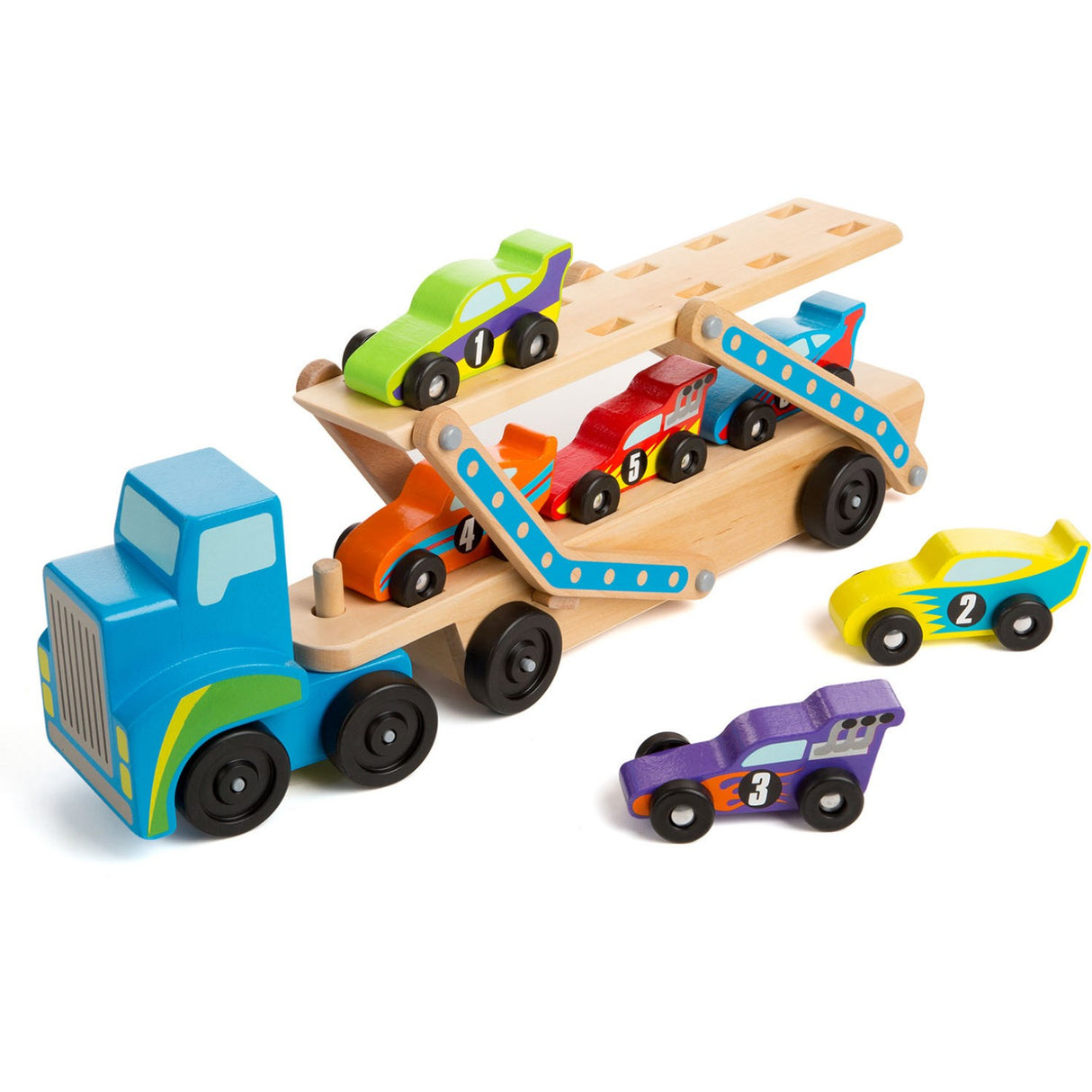 Melissa & Doug Multifarvet Biltransporter "Mega Racerbiler" Set