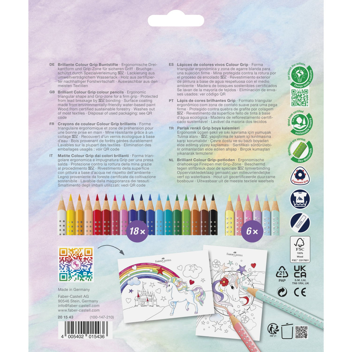 Faber-Castell 18+6 Grip Unicorn Crayons, Sparkle